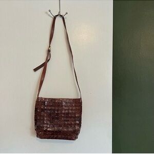 Vintage CEM brown leather square coin crossbody purse made in Brazil
